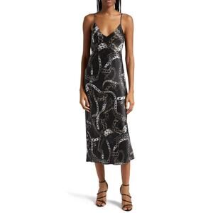 L'Agence Seridie Chain Print Silk Midi Slip Dress Black size 2
